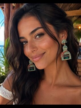 Tequila Bottle Drop Earrings — Green & Red Crystal Statement